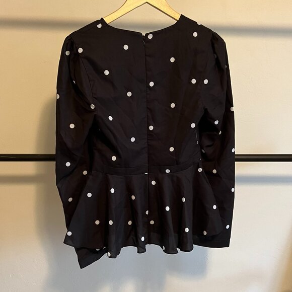 Fame & Partners Black & White Polka Dot The Chen Peplum Top 4 - Picture 11 of 12